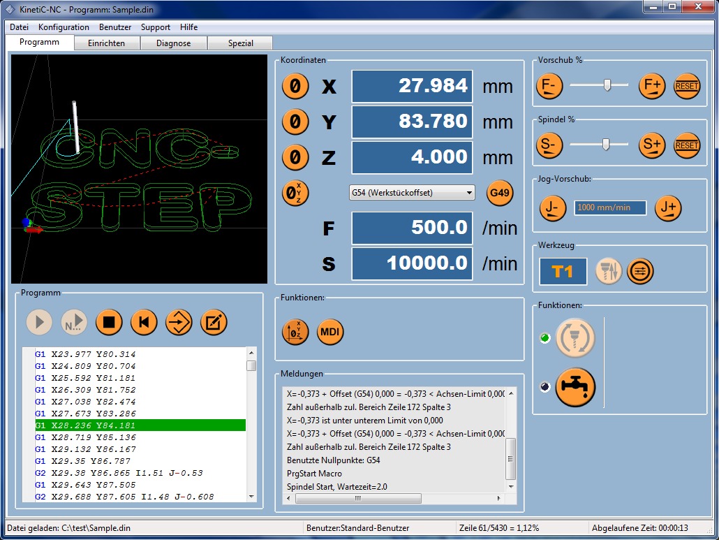 KinetiC-NC Programm Echtzeit CAM 3D Bildschirm 