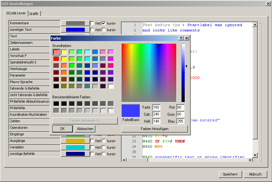 GUI Farben / Codes