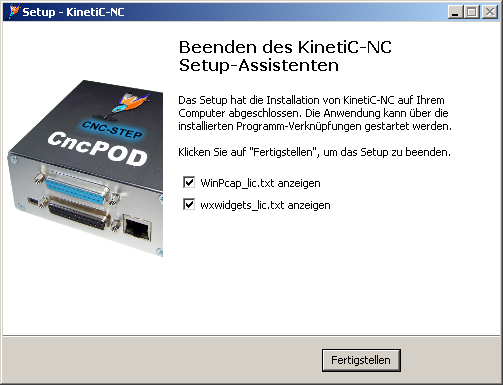 KinetiC-NC CAM Installation - Beenden der Installation